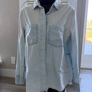 Pistola Light Blue Denim Button-Up Top, Dove split back hem, oversized, Cotton